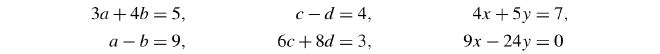 Three columns of equations, aligned at equals signs, but spread too widely across the width of the page.