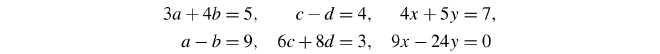 Three columns of equations, aligned at equals signs.